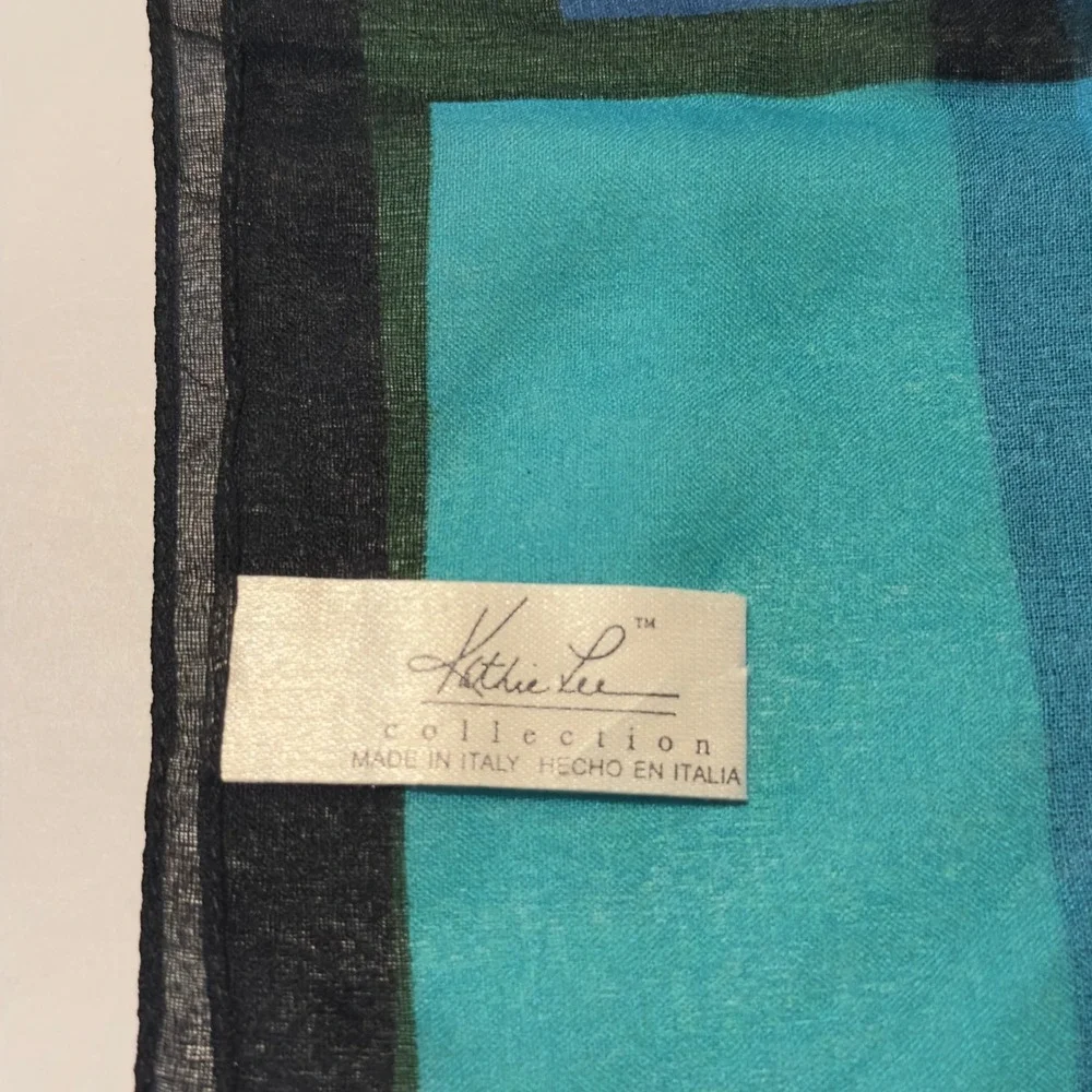 Kathie Lee Collection Blue Green Geometric ColorBlock Square Scarf Italy Y2K VTG